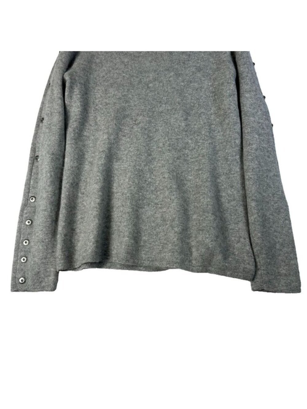 One Girl Who 100% Cashmere Gray Knit Sweater Large Button Sleeve Shoulder Crew - Picture 4 of 12